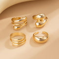 A Set Of 4 Elegant And Minimalist Golden Rings, Adjustable Open Rings For Women, Featuring A MultiLayer Spiral And Teardrop Geometric Design, Suitable For All Seasons