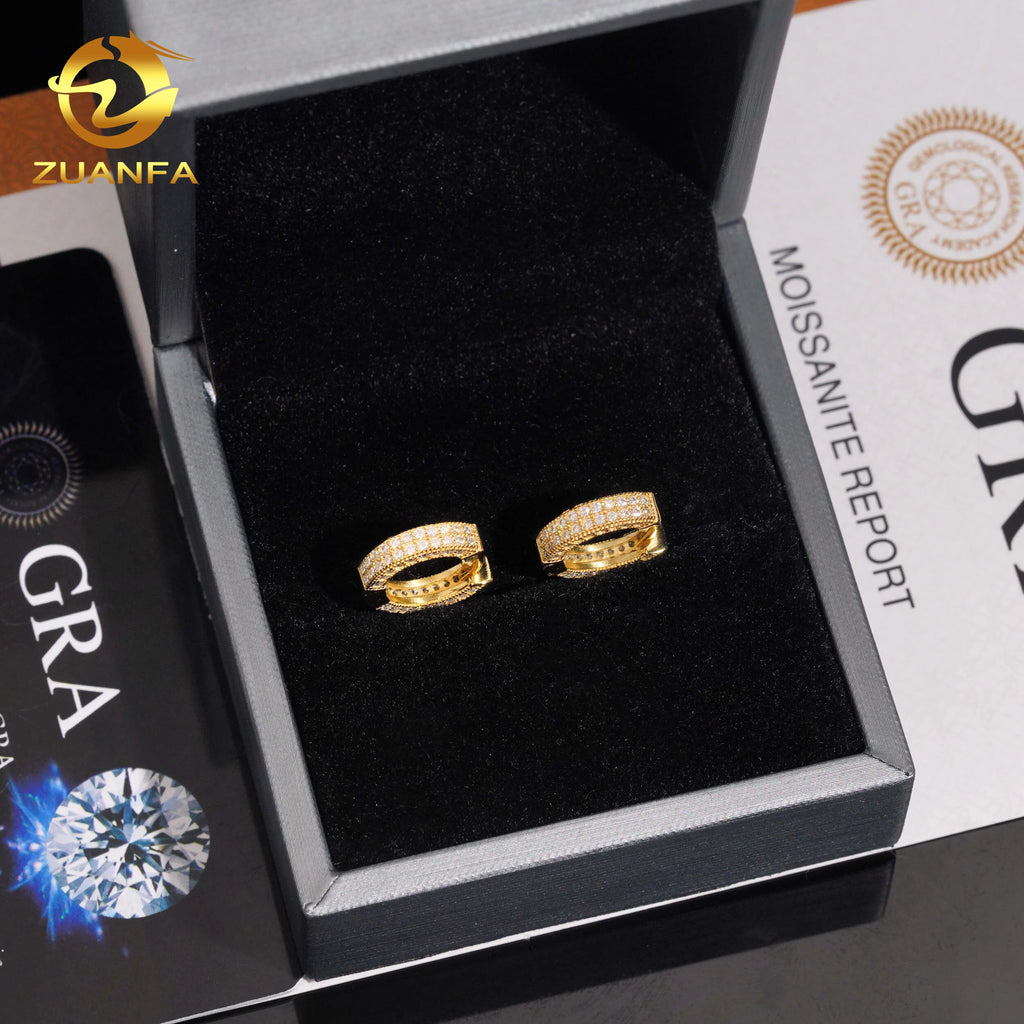 USA Local Stock Pass Diamond Tester 2Row VVS Moissanite Diamond Iced Out Hoop Earrings Hip Hop Jewlery 925 Silver Hoop Men