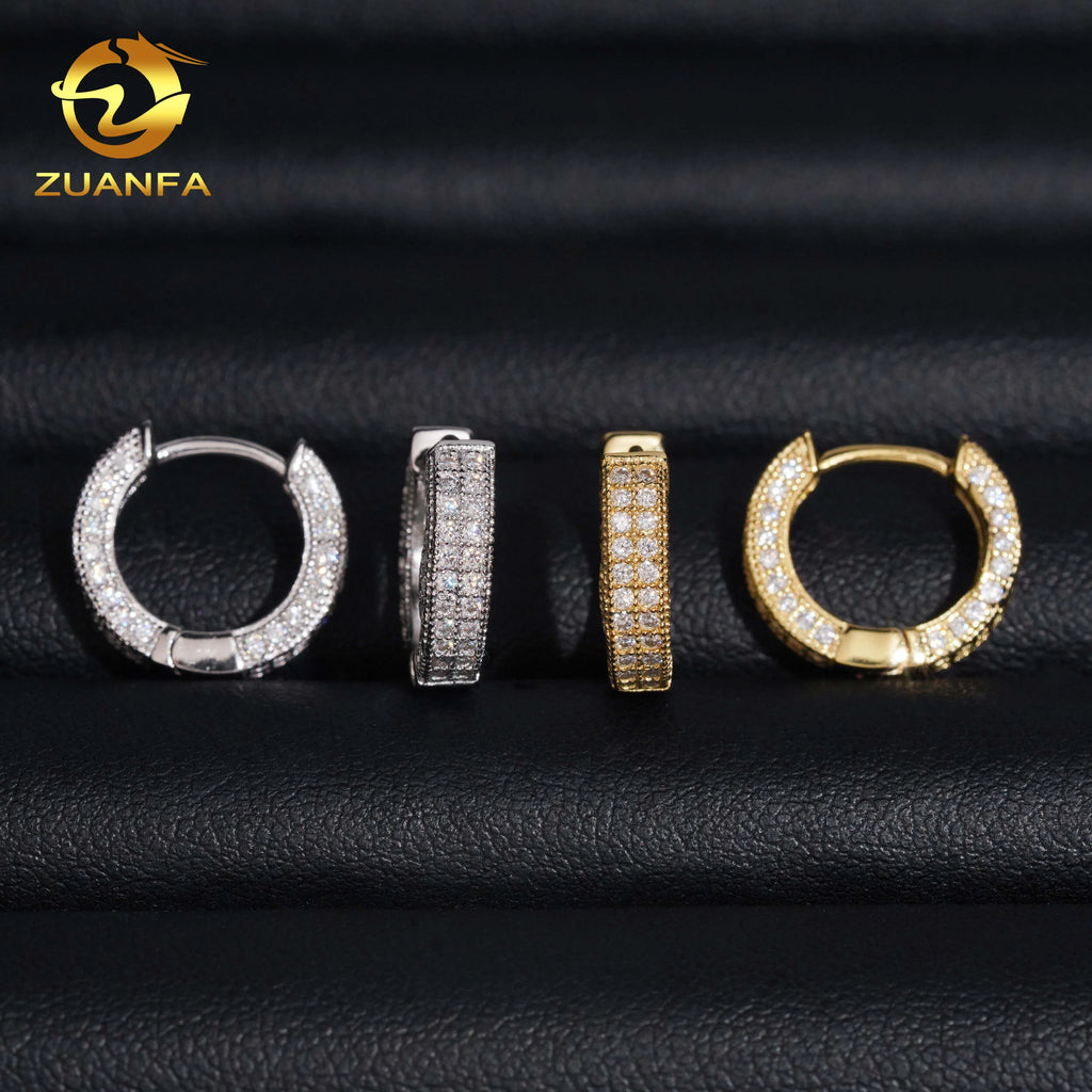 USA Local Stock Pass Diamond Tester 2Row VVS Moissanite Diamond Iced Out Hoop Earrings Hip Hop Jewlery 925 Silver Hoop Men