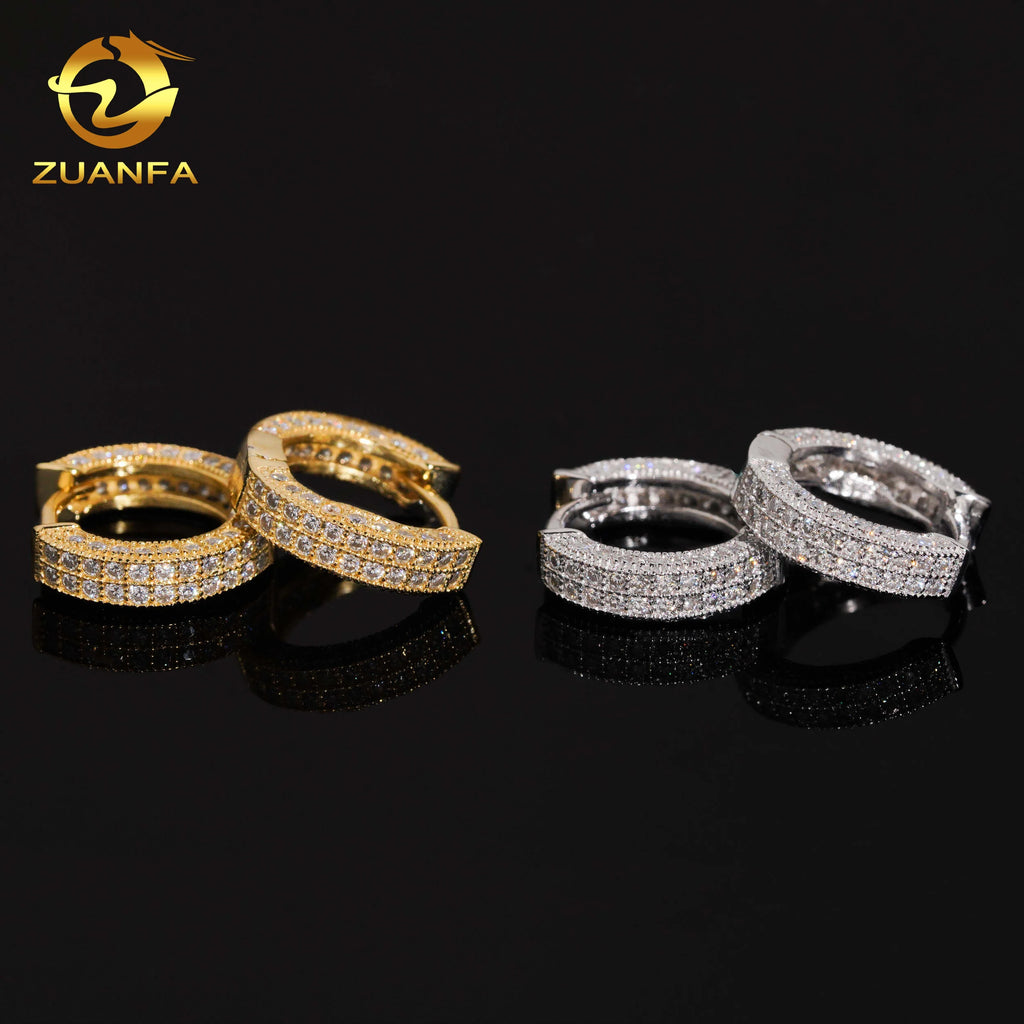 USA Local Stock Pass Diamond Tester 2Row VVS Moissanite Diamond Iced Out Hoop Earrings Hip Hop Jewlery 925 Silver Hoop Men