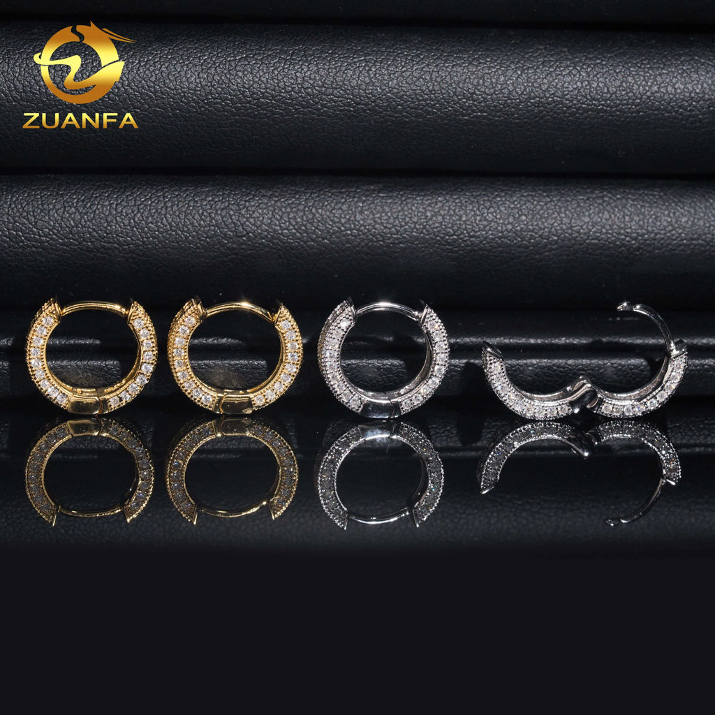 USA Local Stock Pass Diamond Tester 2Row VVS Moissanite Diamond Iced Out Hoop Earrings Hip Hop Jewlery 925 Silver Hoop Men