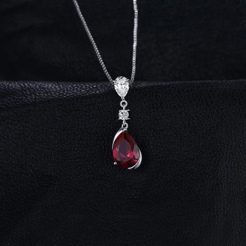JewelryPalace 2.6ct Pear Created Red Ruby 925 Sterling Silver Pendant Necklace for Woman Fashion Gemstone Jewelry No Chain