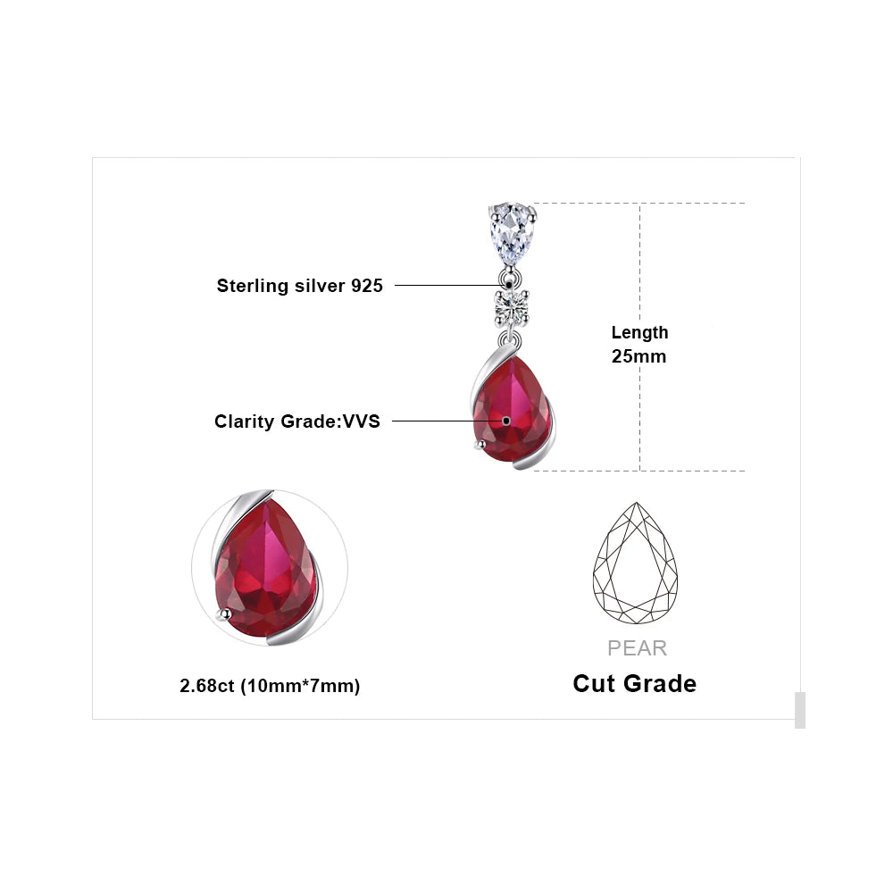 JewelryPalace 2.6ct Pear Created Red Ruby 925 Sterling Silver Pendant Necklace for Woman Fashion Gemstone Jewelry No Chain