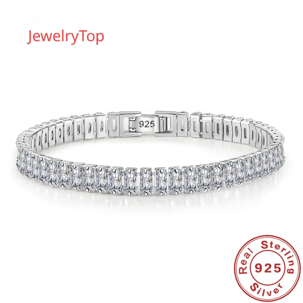 Noble 925 Sterling Silver Bracelet Elegant Zircon Crystal Fine Jewelry For Women Girl Engagement Wedding Glamour 18CM