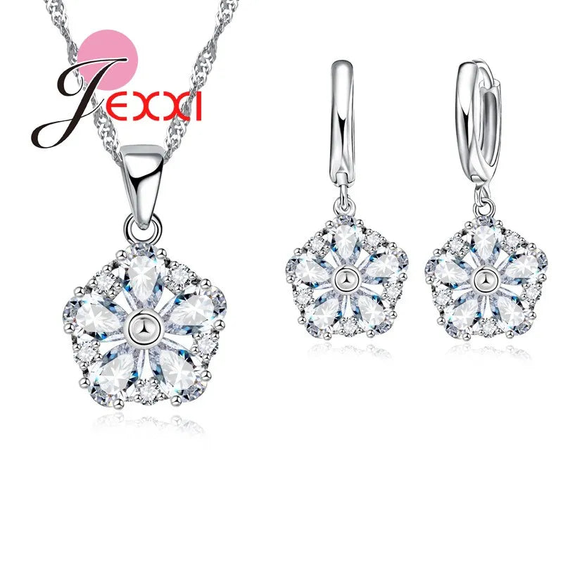 Fashion Elegant Jewelry Set For Women Wedding Accessory Cubic Zircon Crystal 925 Sterling Silver Jewellery Set For Lady