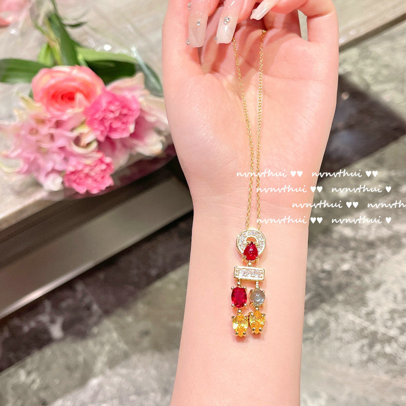 Luxury 18K Gold Color Jewelry Set Multicolour Zircon Crystal Necklace Ring Earrings Women Gorgeous Wedding Statement Jewelry
