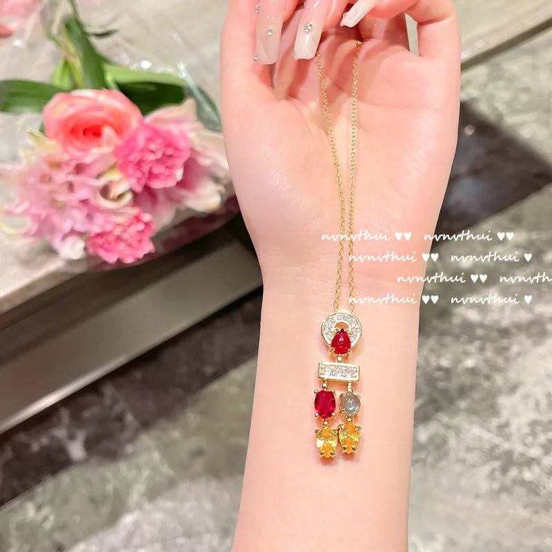 Luxury 18K Gold Color Jewelry Set Multicolour Zircon Crystal Necklace Ring Earrings Women Gorgeous Wedding Statement Jewelry
