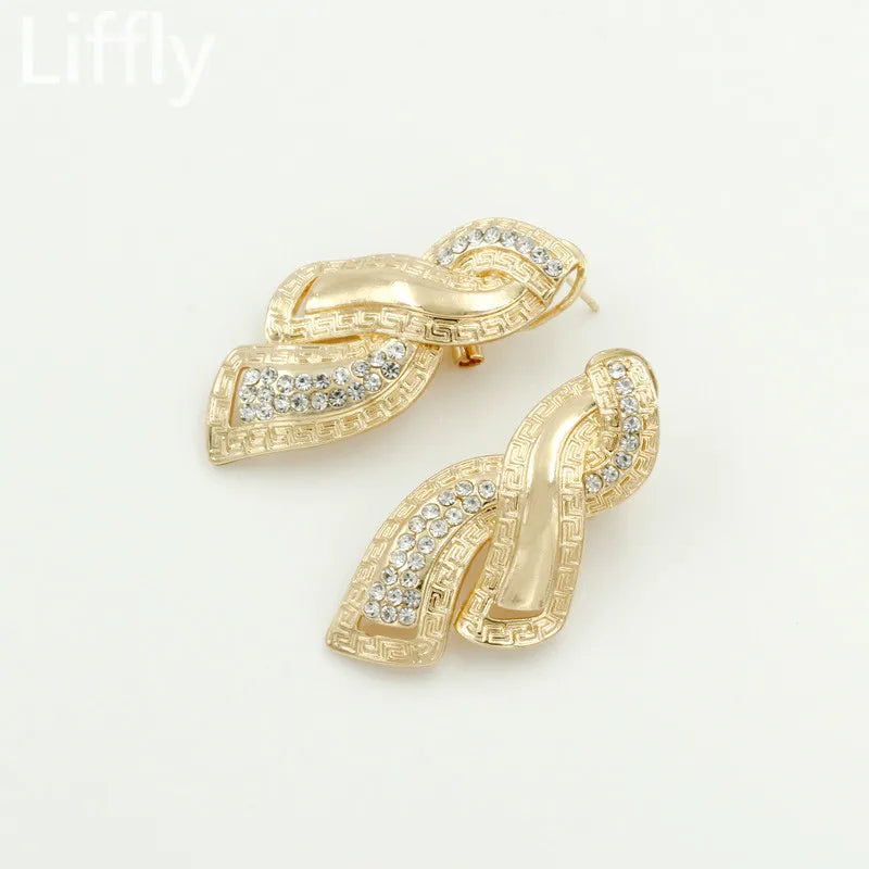 Indian Jewelry Set for Women Dubai Gold Color Jewellery Crystal Necklace Hoop Earrings Italian Bridal Jewelry Sets Wedding