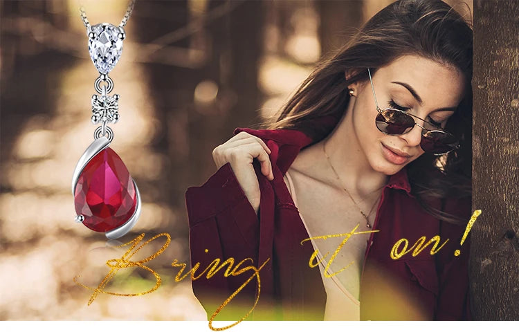 JewelryPalace 2.6ct Pear Created Red Ruby 925 Sterling Silver Pendant Necklace for Woman Fashion Gemstone Jewelry No Chain