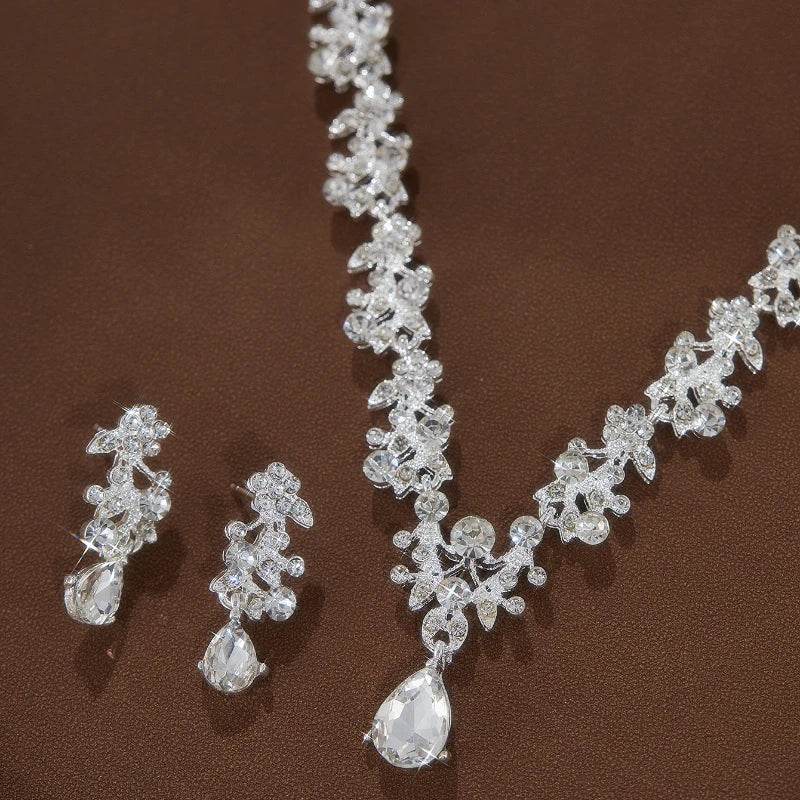 Luxury Exquisitely Inlaid Zircon Bright Earrings Necklace Set for Women's Jewelry Wedding Bridal Accessories Party Jewelry