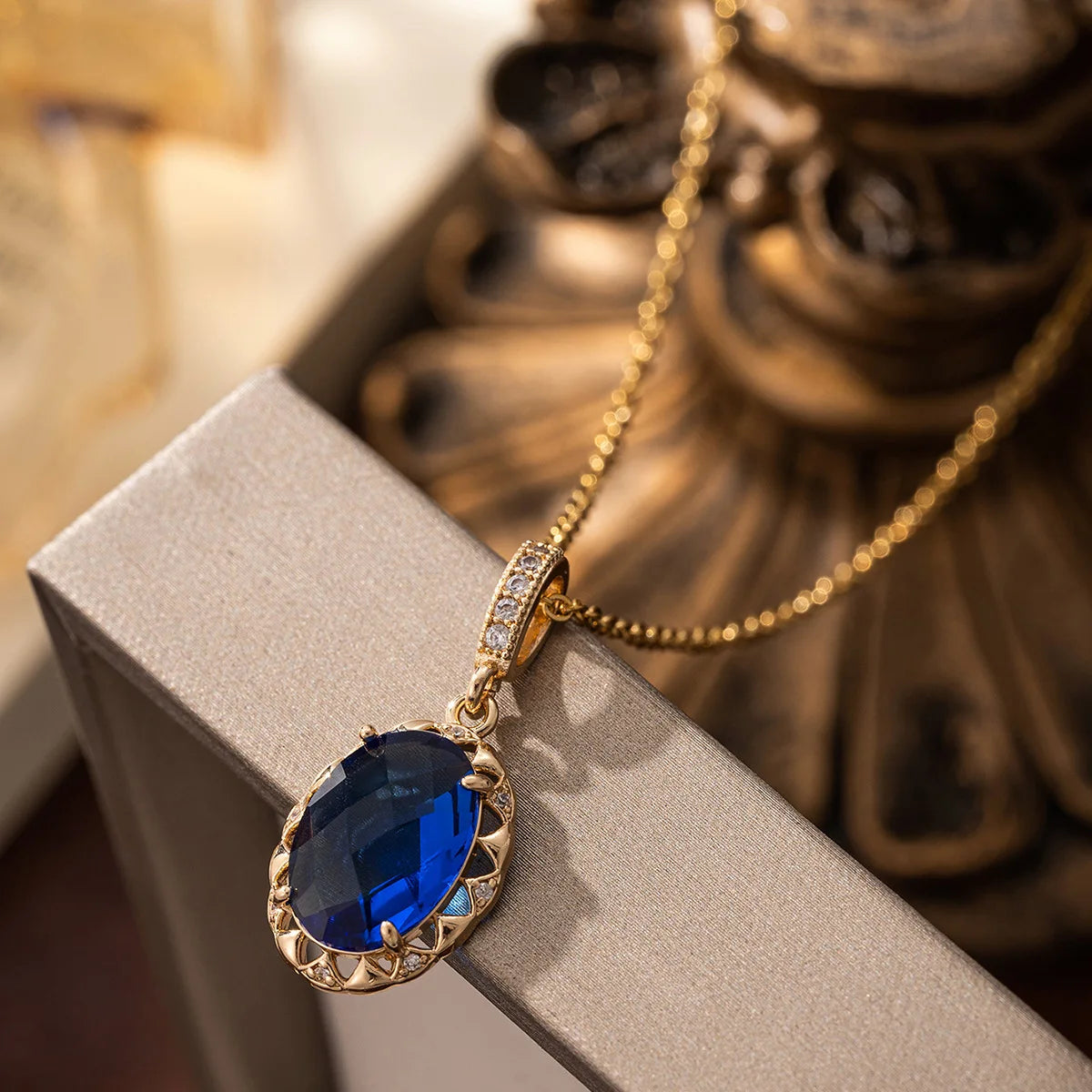 Gold Plated Copper Jewelry Set with Blue Zirconia – Luxury Necklace & Earrings for Women, Elegant Metal Accents