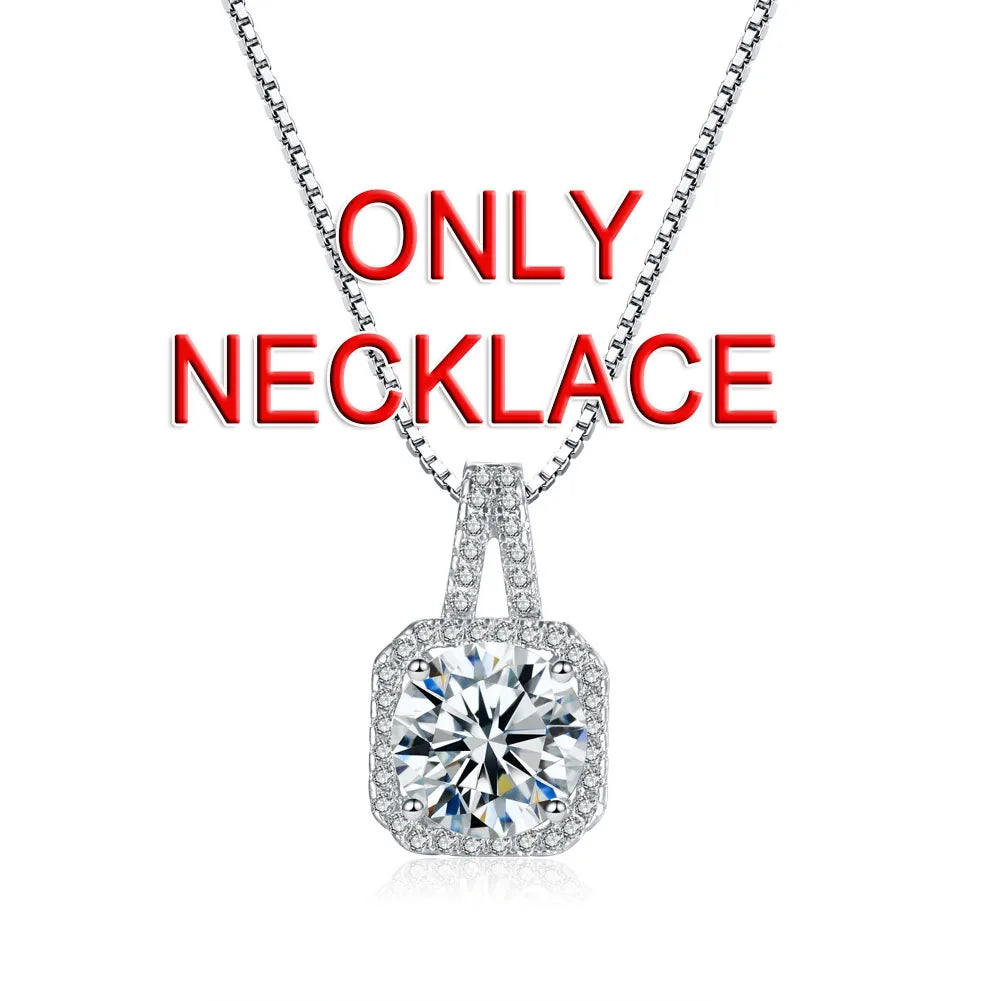 Genuin 925 Sterling Silver Shiny Clear Crystal Necklace Earrings Bridal Jewelry Sets For Women  Fashion Jewelry Wholesale