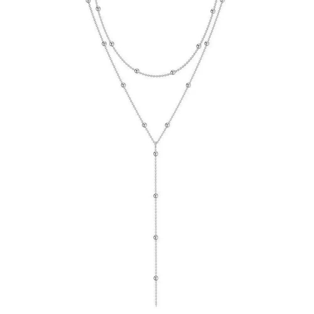 2026 New Fashion Gold Plated Silvery Lariat Choker for Women Double Laryered Long Chain Drop Pendant Necklaces Gifts