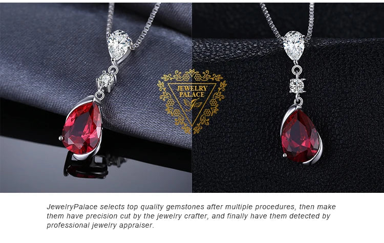JewelryPalace 2.6ct Pear Created Red Ruby 925 Sterling Silver Pendant Necklace for Woman Fashion Gemstone Jewelry No Chain