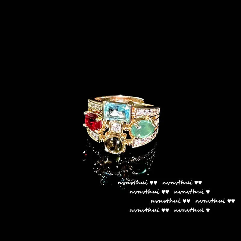 Luxury 18K Gold Color Jewelry Set Multicolour Zircon Crystal Necklace Ring Earrings Women Gorgeous Wedding Statement Jewelry