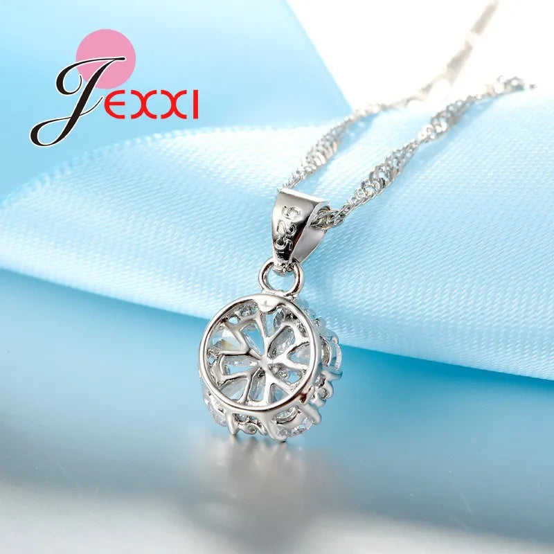 Fashion Elegant Jewelry Set For Women Wedding Accessory Cubic Zircon Crystal 925 Sterling Silver Jewellery Set For Lady