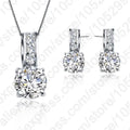 Genuin 925 Sterling Silver Shiny Clear Crystal Necklace Earrings Bridal Jewelry Sets For Women  Fashion Jewelry Wholesale