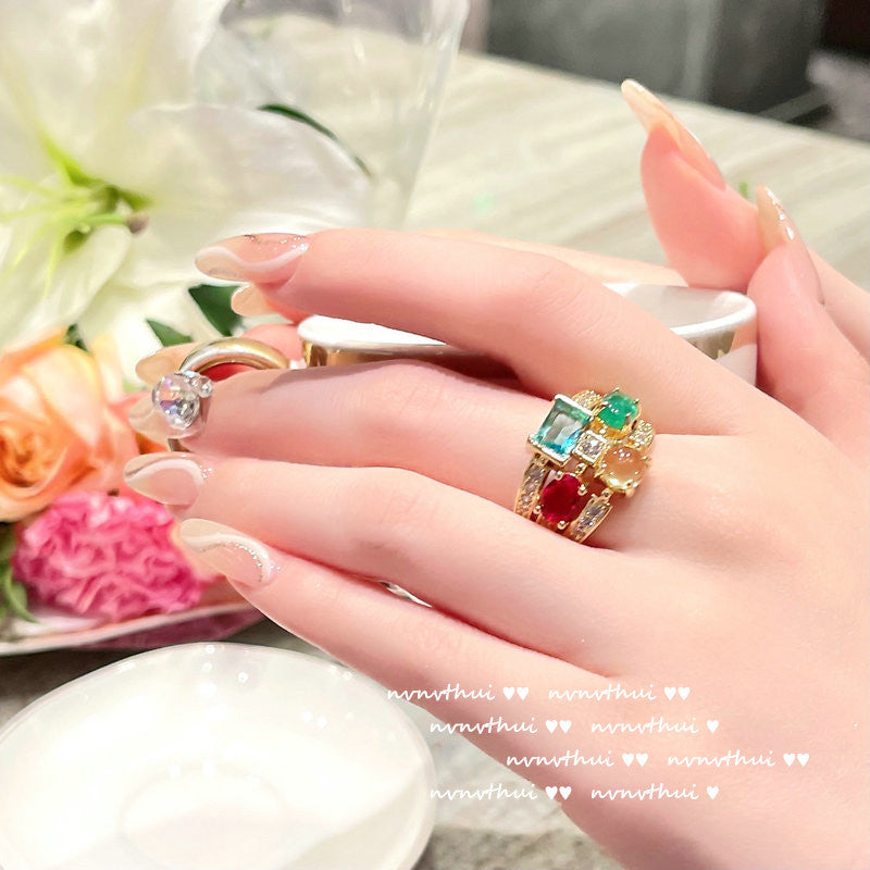 Luxury 18K Gold Color Jewelry Set Multicolour Zircon Crystal Necklace Ring Earrings Women Gorgeous Wedding Statement Jewelry