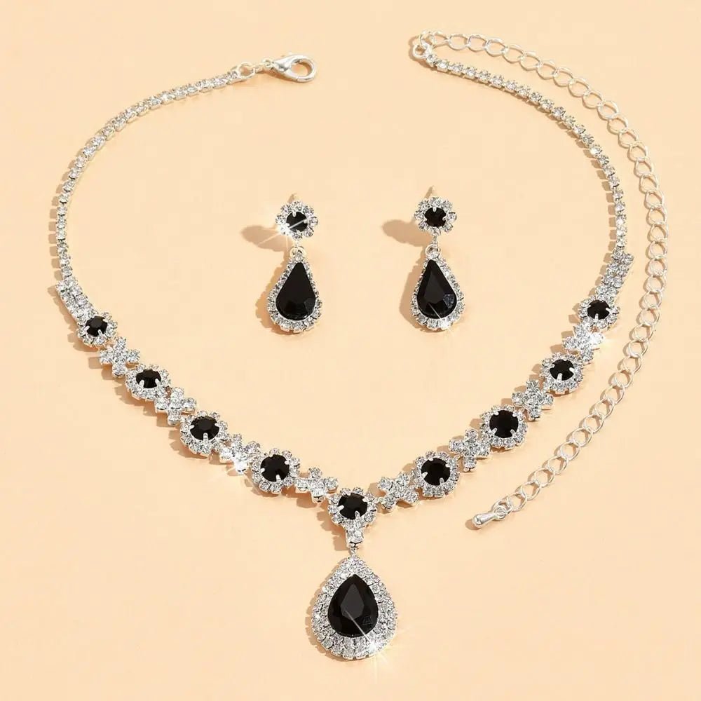 Fashionable Crystal Jewelry Necklace Earring Set Premium Luxury Pendant Necklace Original Design Inlaid Zircon