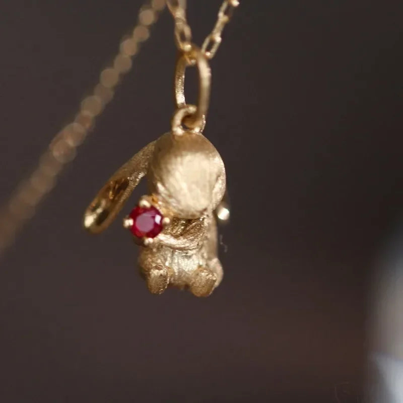 Cute and Exquisite Rabbit Jewelry Sets New in Fun Matte Ancient Gold Craft Earrings for Women Ring Necklace Gifts to Girlfriend