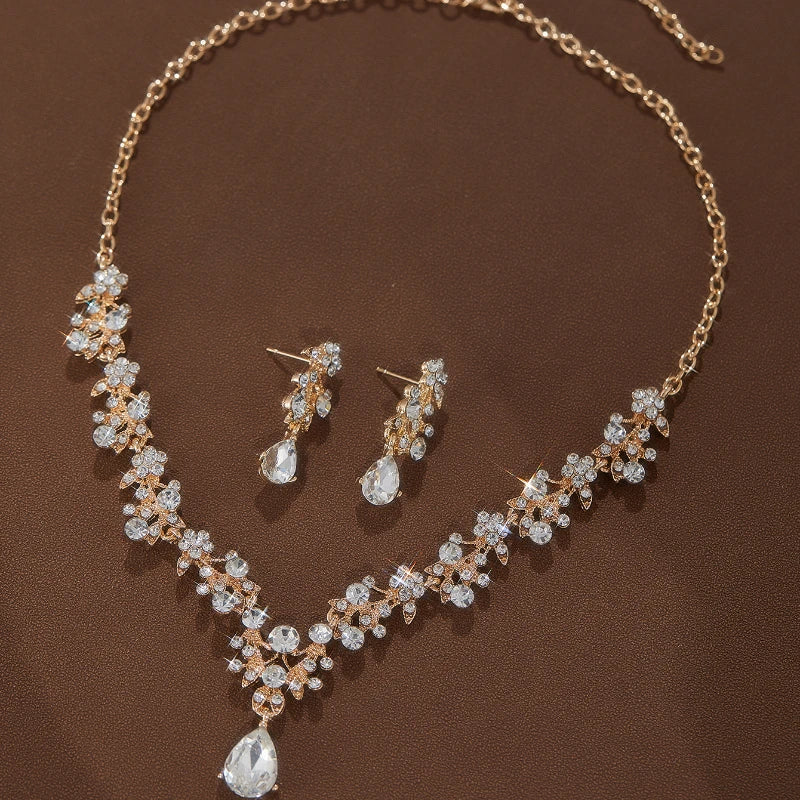 Luxury Exquisitely Inlaid Zircon Bright Earrings Necklace Set for Women's Jewelry Wedding Bridal Accessories Party Jewelry