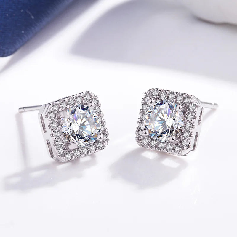 Genuin 925 Sterling Silver Shiny Clear Crystal Necklace Earrings Bridal Jewelry Sets For Women  Fashion Jewelry Wholesale