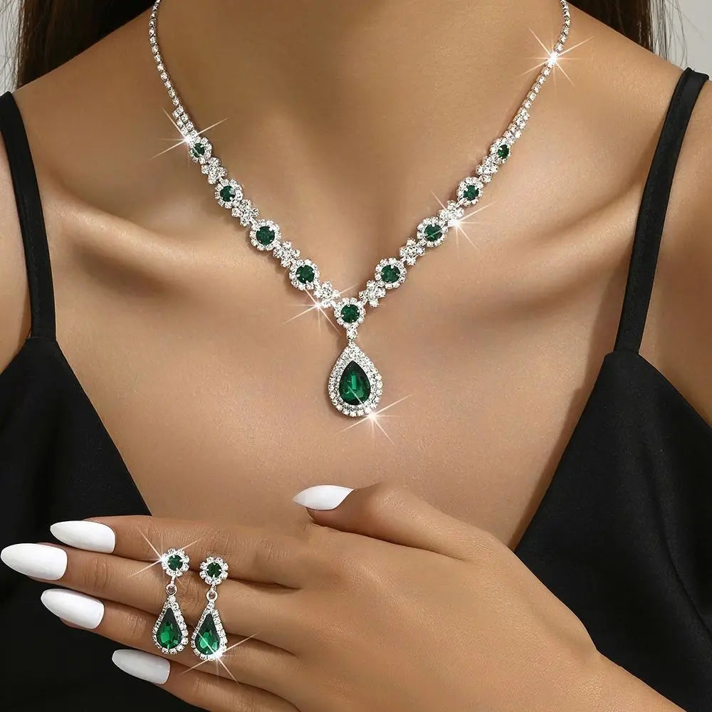 Fashionable Crystal Jewelry Necklace Earring Set Premium Luxury Pendant Necklace Original Design Inlaid Zircon