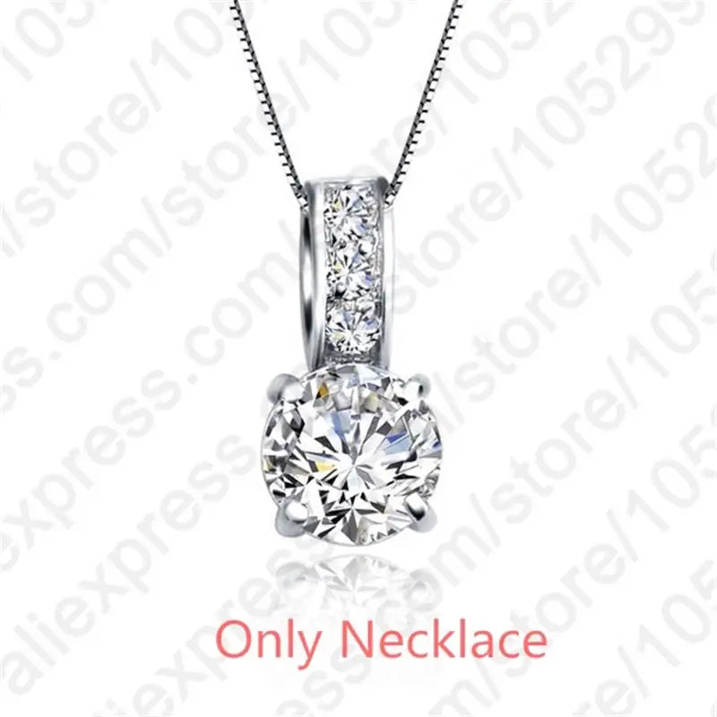 Genuin 925 Sterling Silver Shiny Clear Crystal Necklace Earrings Bridal Jewelry Sets For Women  Fashion Jewelry Wholesale