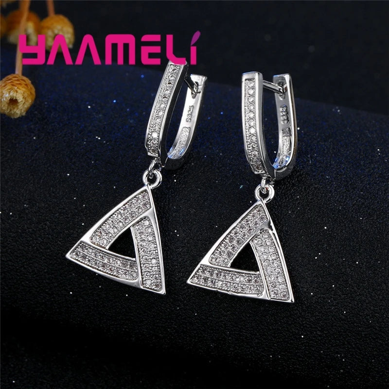 Fashion Shining Style Irregular Modeling Triangel Shape Wedding Jewlery Set For Women  Silver Necklace Earrings