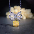 Colorful Treasure Shinning Yellow Crystal Genuine 925 Sterling Bow Pendant Necklace For Women Girls Popular Design High Level