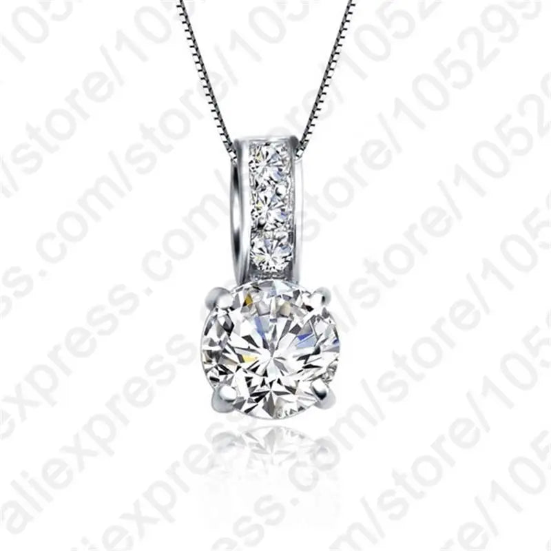 Genuin 925 Sterling Silver Shiny Clear Crystal Necklace Earrings Bridal Jewelry Sets For Women  Fashion Jewelry Wholesale