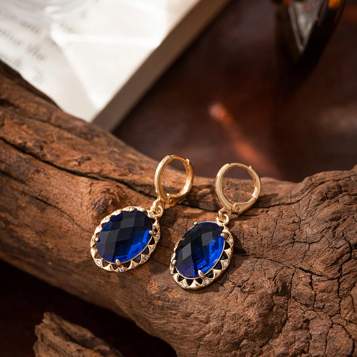 Gold Plated Copper Jewelry Set with Blue Zirconia – Luxury Necklace & Earrings for Women, Elegant Metal Accents