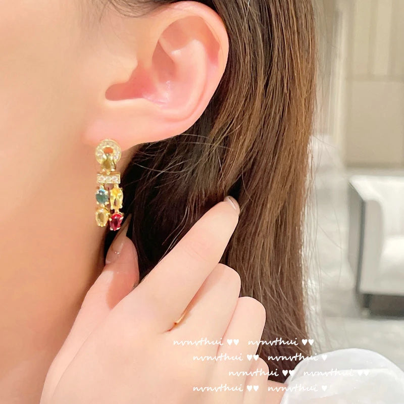 Luxury 18K Gold Color Jewelry Set Multicolour Zircon Crystal Necklace Ring Earrings Women Gorgeous Wedding Statement Jewelry