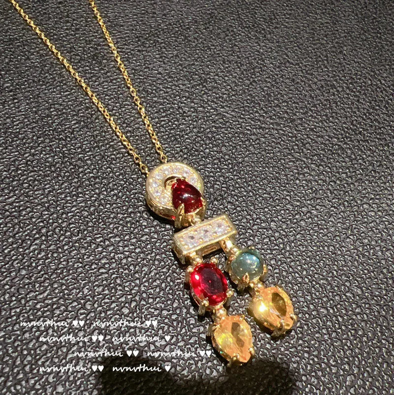 Luxury 18K Gold Color Jewelry Set Multicolour Zircon Crystal Necklace Ring Earrings Women Gorgeous Wedding Statement Jewelry