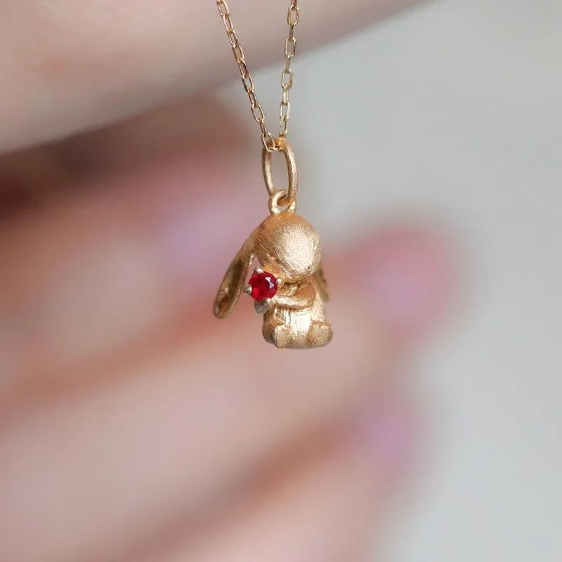 Cute and Exquisite Rabbit Jewelry Sets New in Fun Matte Ancient Gold Craft Earrings for Women Ring Necklace Gifts to Girlfriend