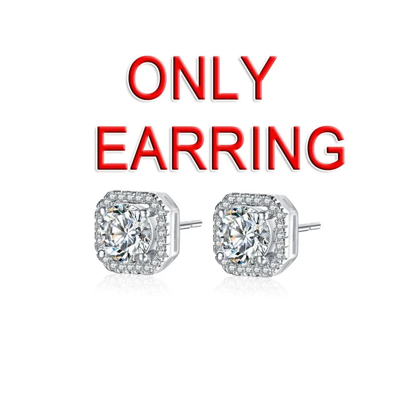 Genuin 925 Sterling Silver Shiny Clear Crystal Necklace Earrings Bridal Jewelry Sets For Women  Fashion Jewelry Wholesale