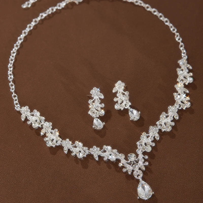Luxury Exquisitely Inlaid Zircon Bright Earrings Necklace Set for Women's Jewelry Wedding Bridal Accessories Party Jewelry