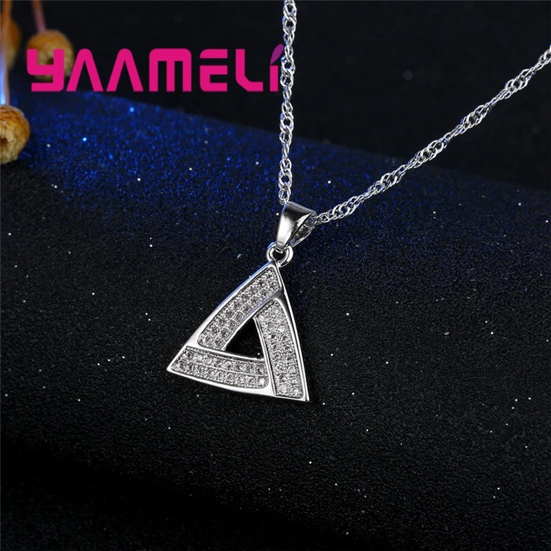 Fashion Shining Style Irregular Modeling Triangel Shape Wedding Jewlery Set For Women  Silver Necklace Earrings