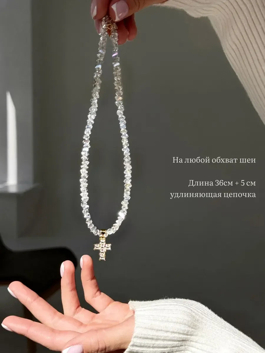 Design Exaggerated Baroque Transparent Crystal Chain With Sexy Zircon Cross Pendant Necklace For Women Wedding Praty Gift