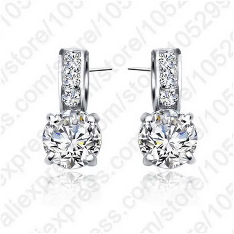 Genuin 925 Sterling Silver Shiny Clear Crystal Necklace Earrings Bridal Jewelry Sets For Women  Fashion Jewelry Wholesale