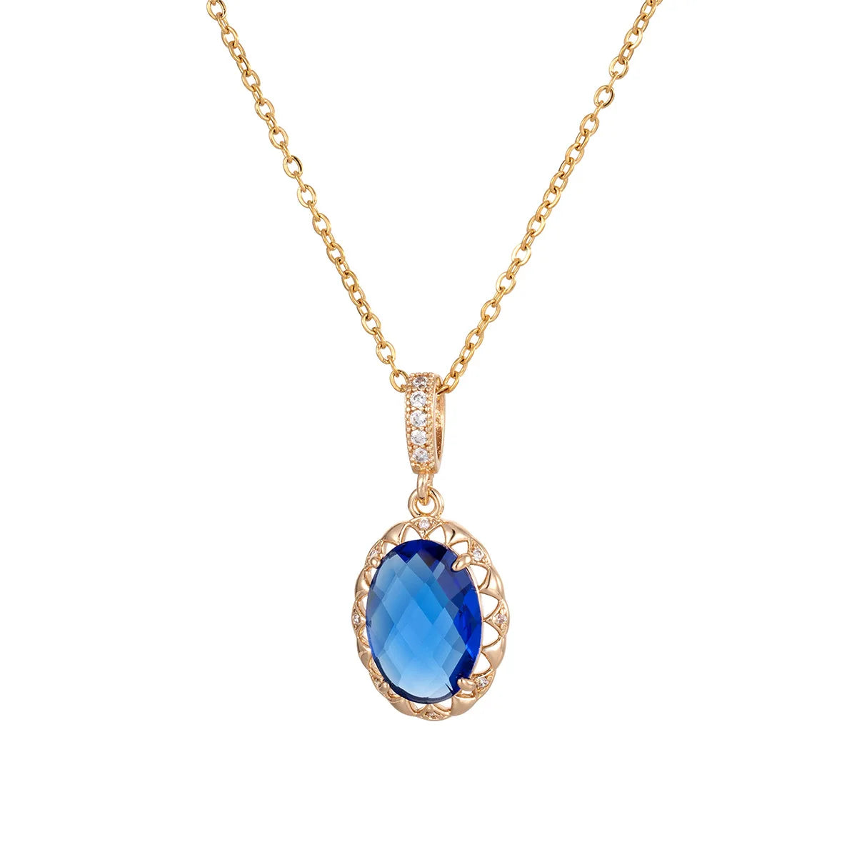 Gold Plated Copper Jewelry Set with Blue Zirconia – Luxury Necklace & Earrings for Women, Elegant Metal Accents